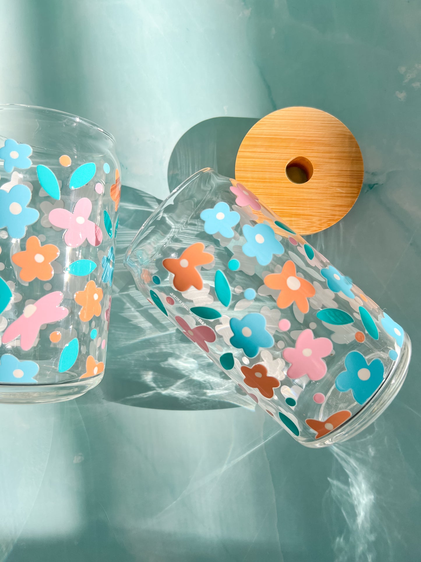 Spring Flowers and Leaves 16oz Glass Cup