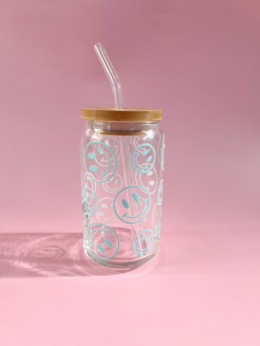 Happy Face 16oz Glass Cup