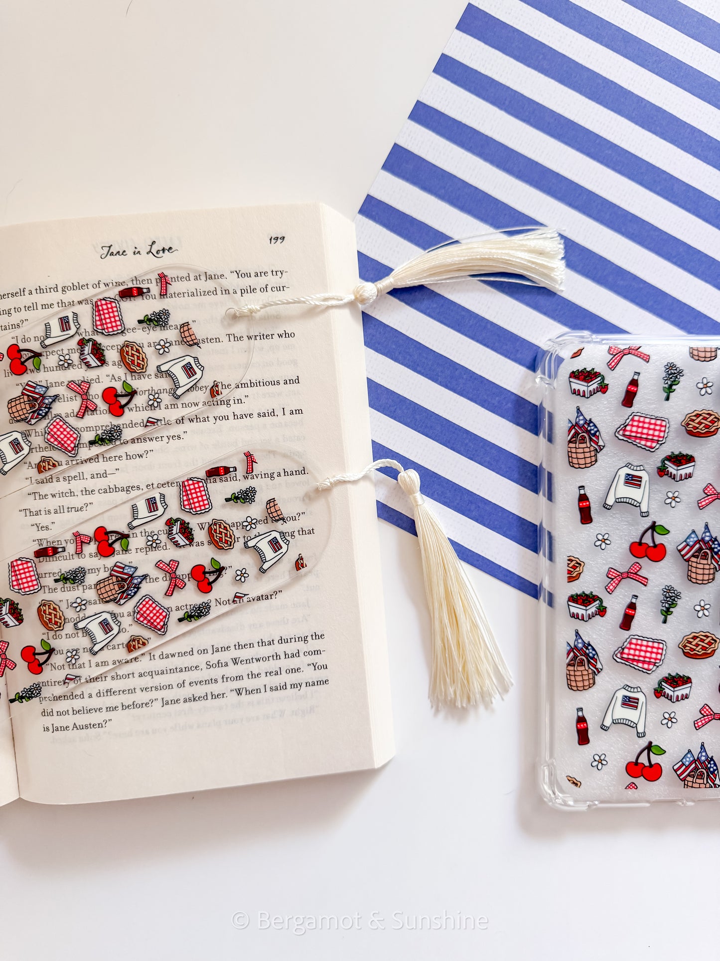 Americana Picnic E Reader Case and/or Bookmark [Combined Listing]