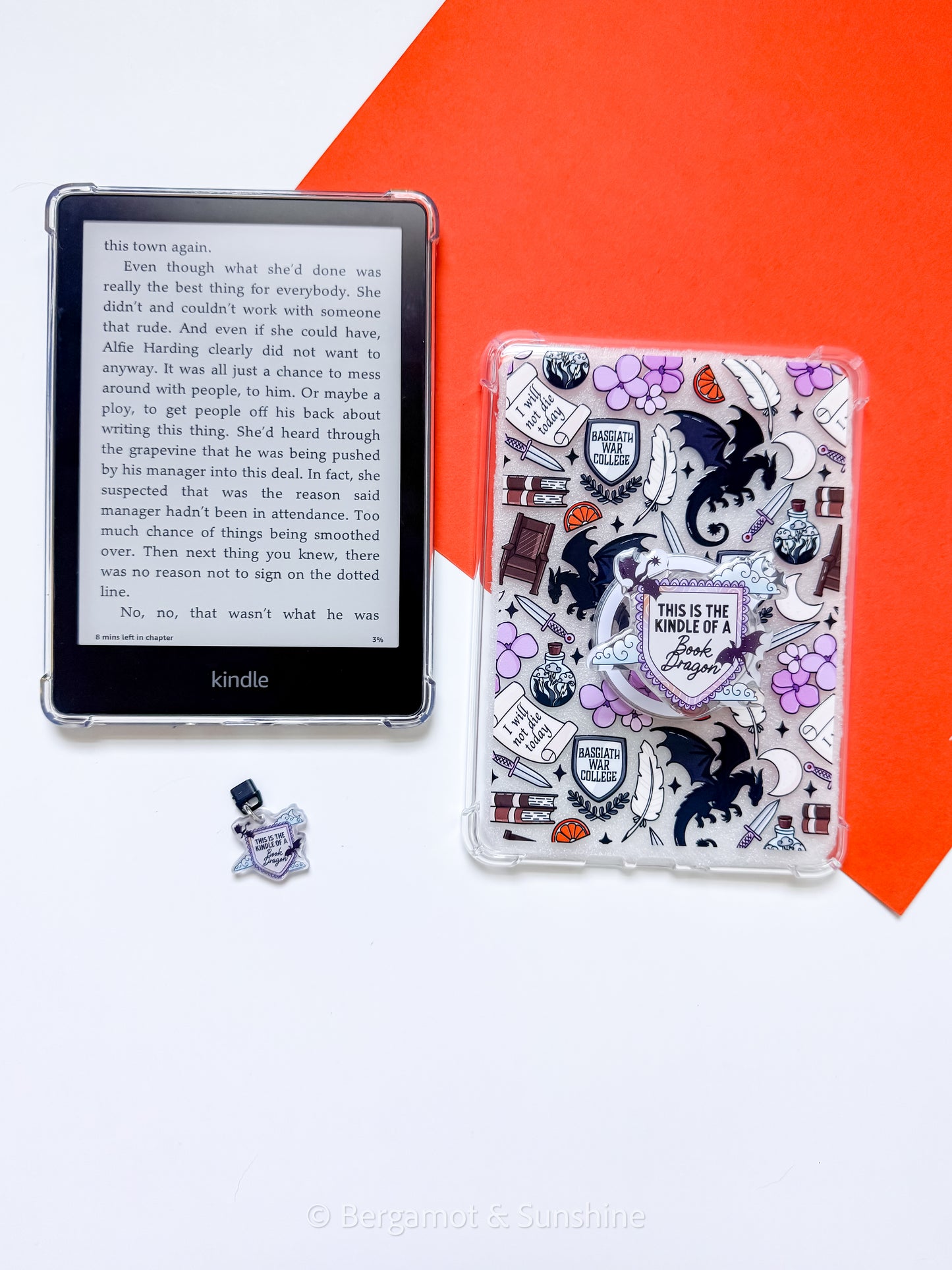 4W Kindle of a Book Dragon Magsafe Phone and E reader Grip and Dust Charm