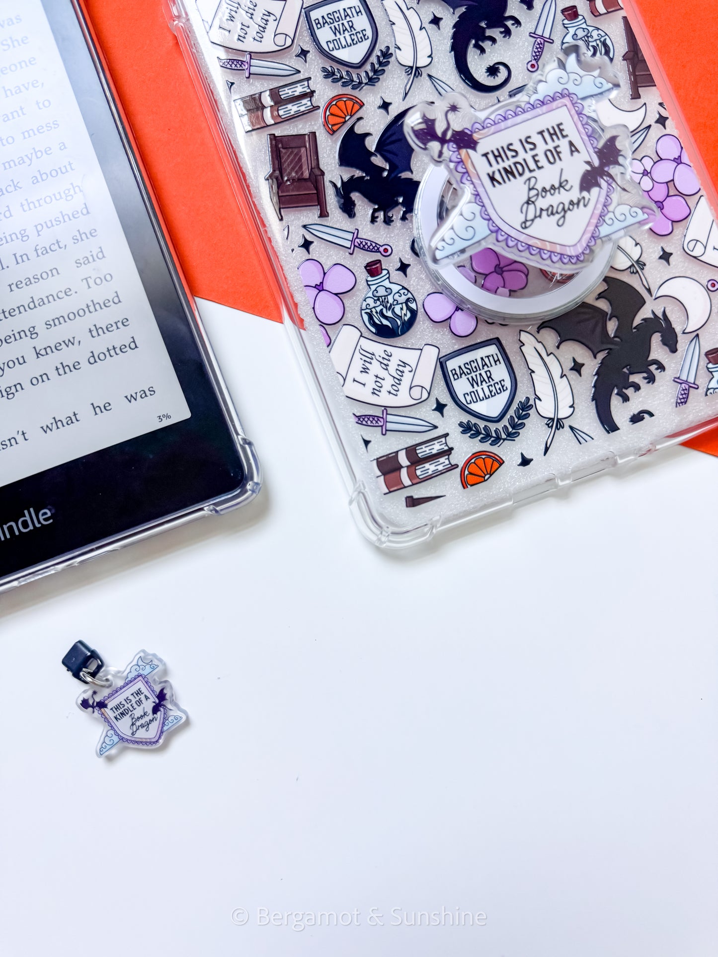 4W Kindle of a Book Dragon Magsafe Phone and E reader Grip and Dust Charm