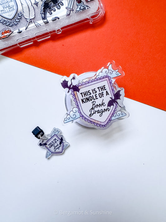 4W Kindle of a Book Dragon Magsafe Phone and E reader Grip and Dust Charm