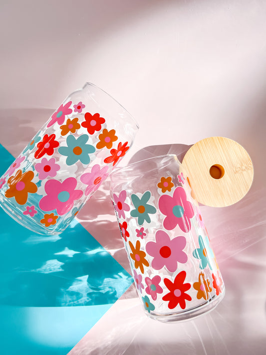 Flower Power 16oz Glass Cup