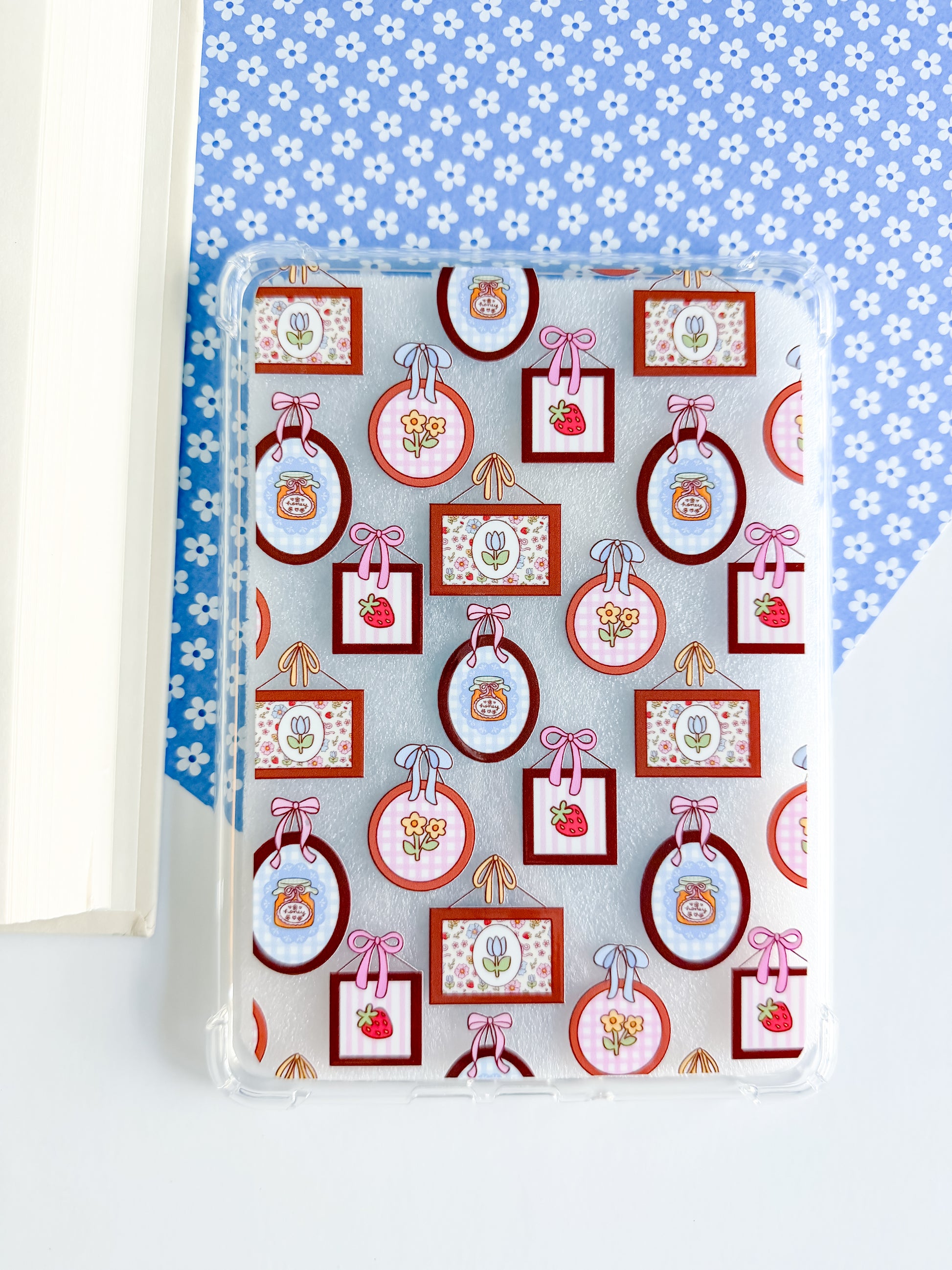 spring cottage core kindle case decorative design on a floral background