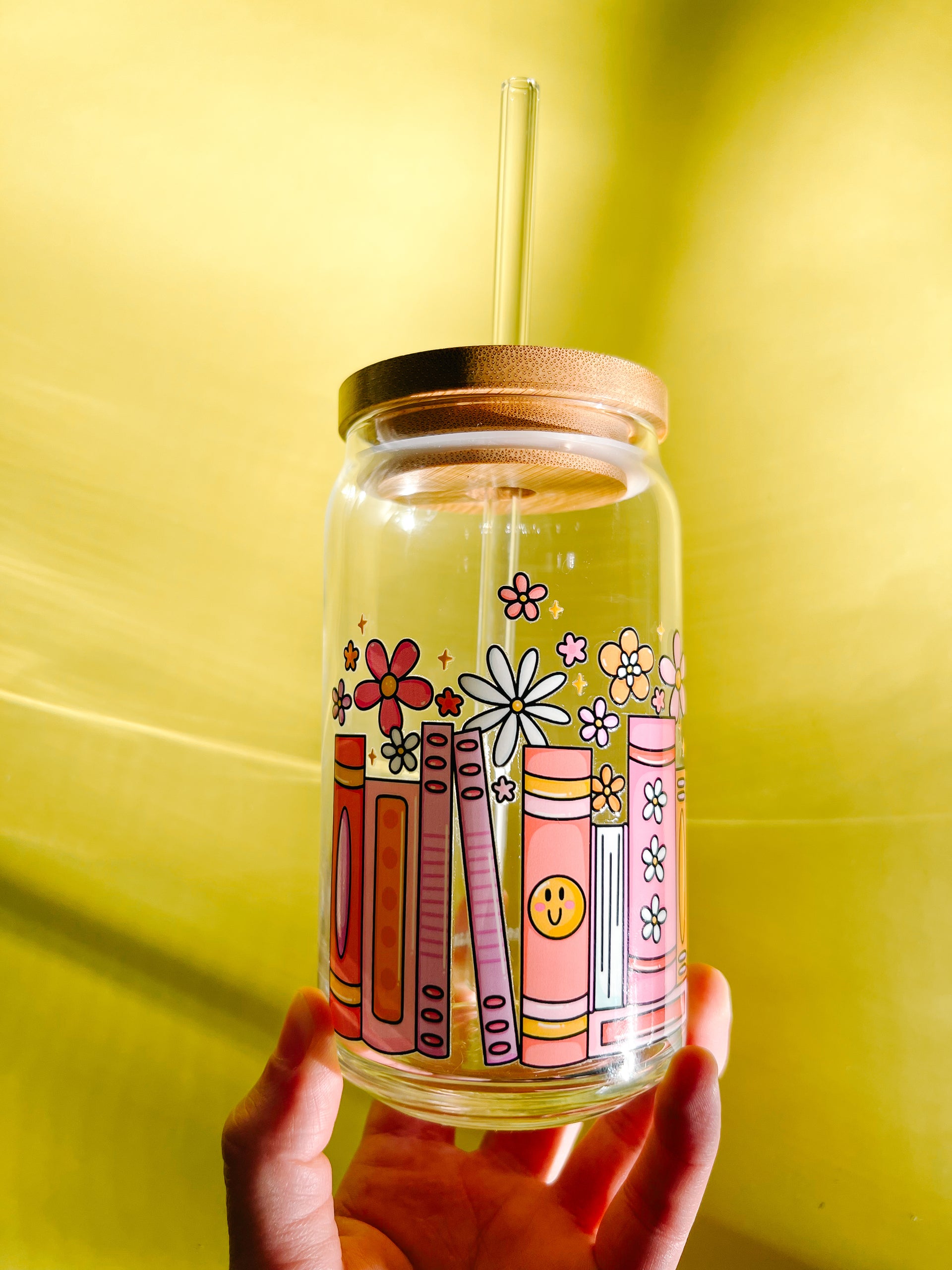 16 oz Happy Flowers Glass Cup with Bamboo Lid and Straw: Libbey Style –  Sunshine Creative Studio