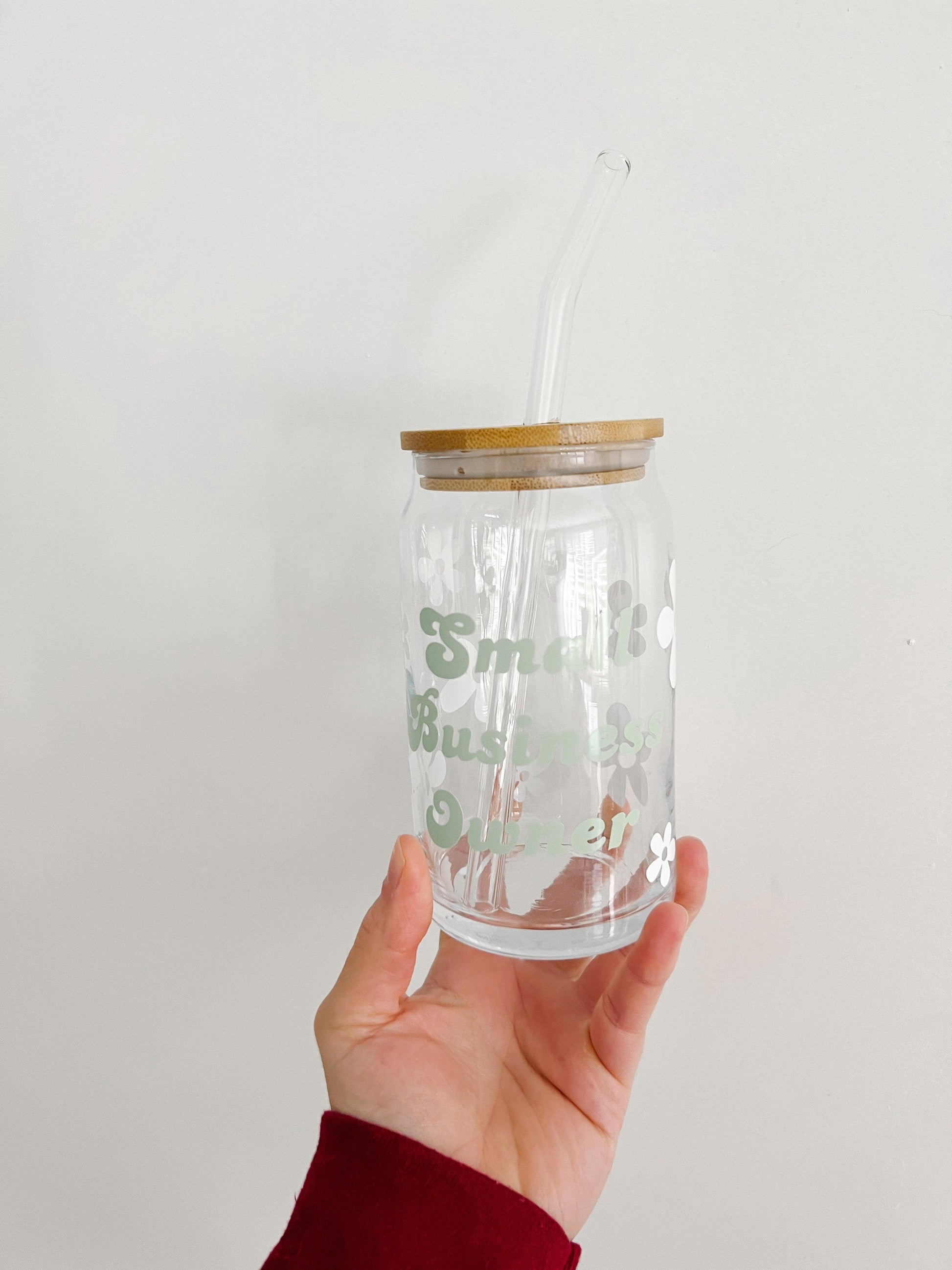 Glass Cup With Lid and Straw 