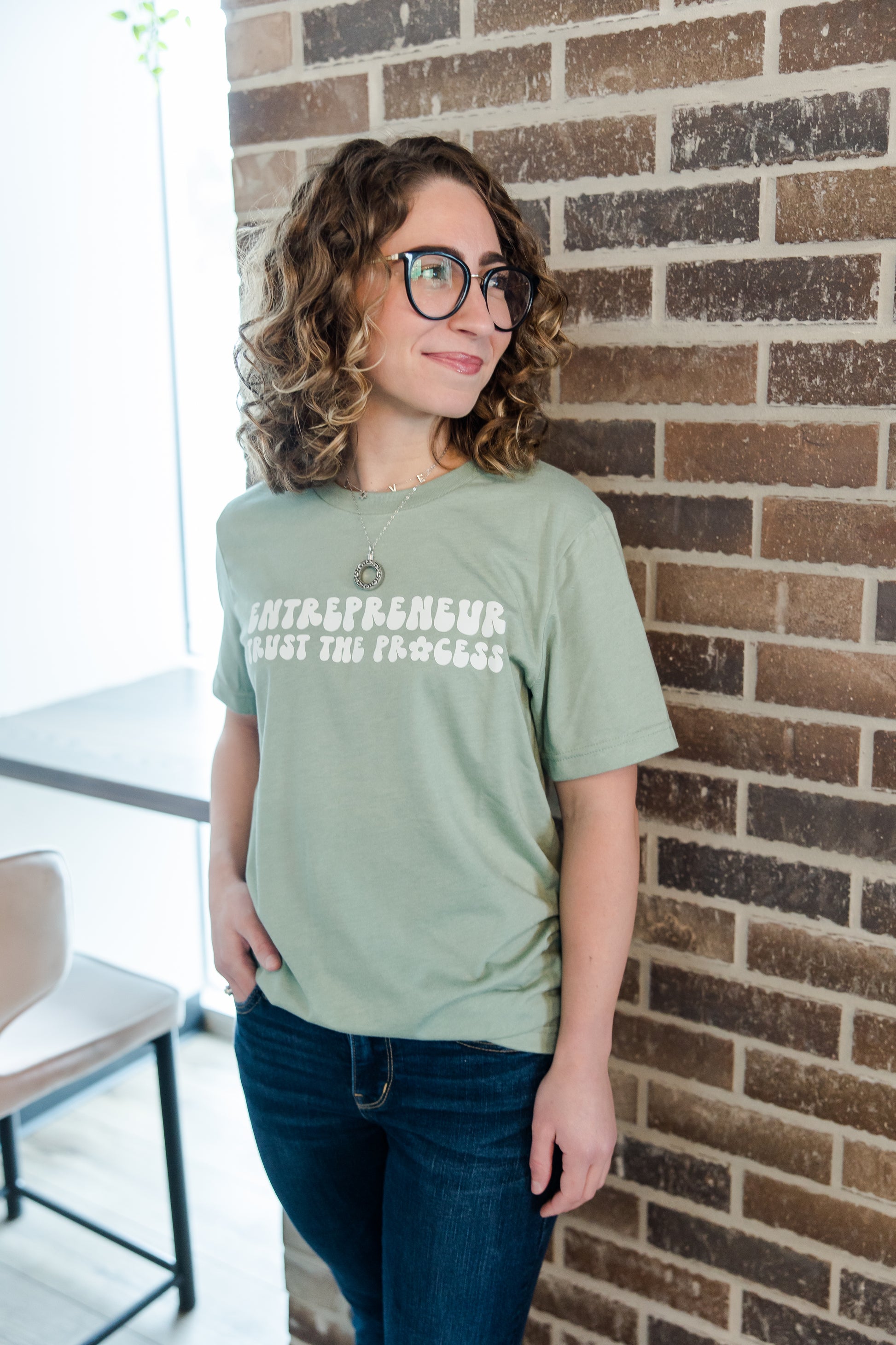 Sage Green Boho Entrepreneur trust the process t-shirt